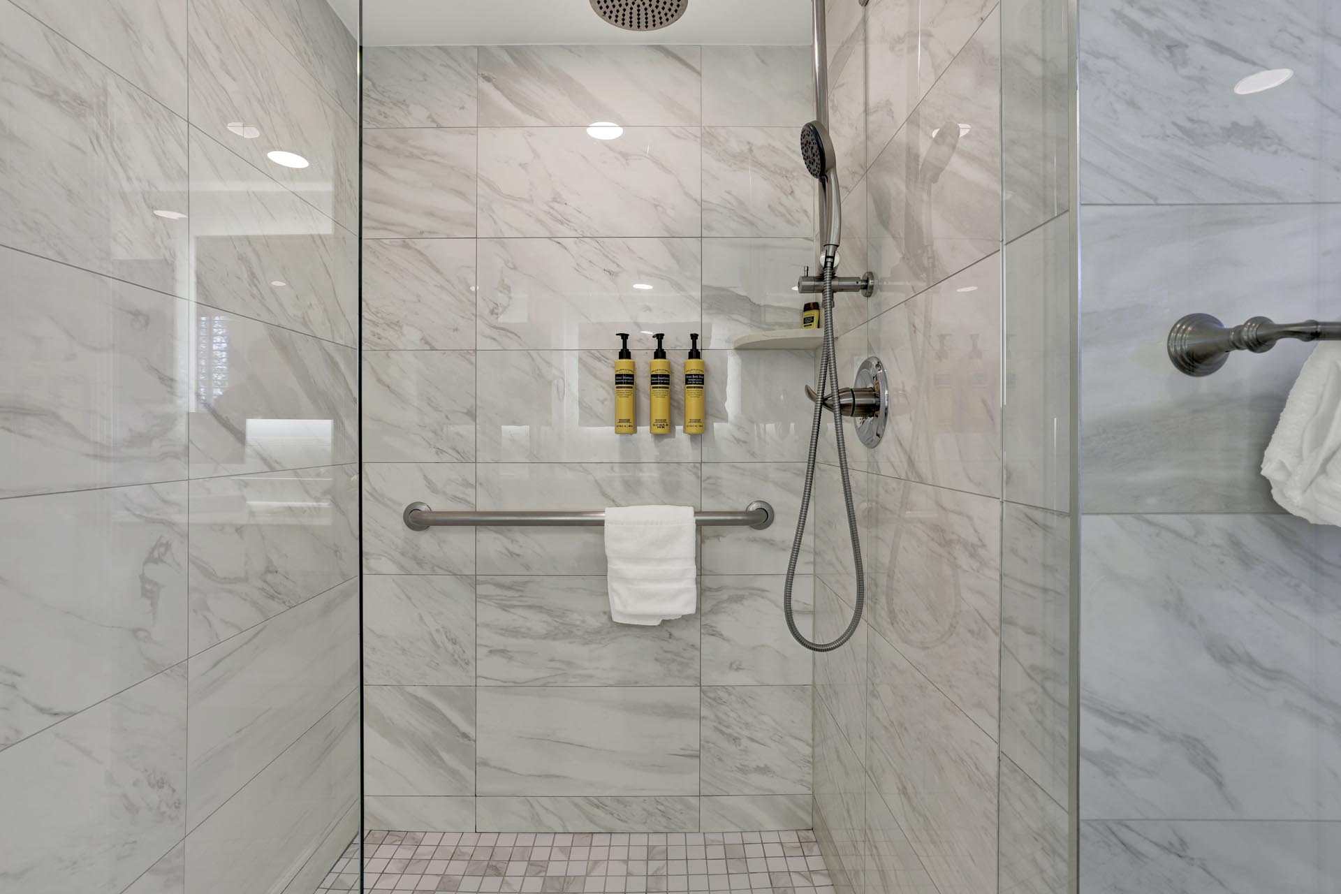 A walk-in shower