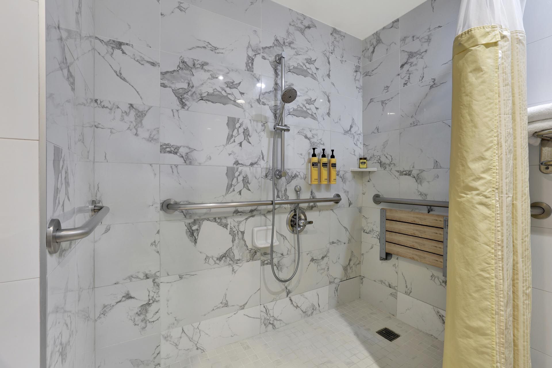 A roll-in shower